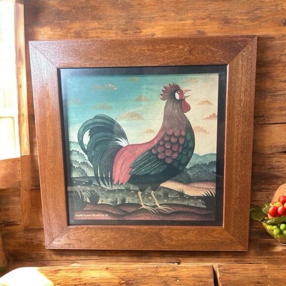 Other - Rooster Chicken Folk Art Print 11x11 Diane Ulmer Petersen 98 Farmhouse Vtg Decor